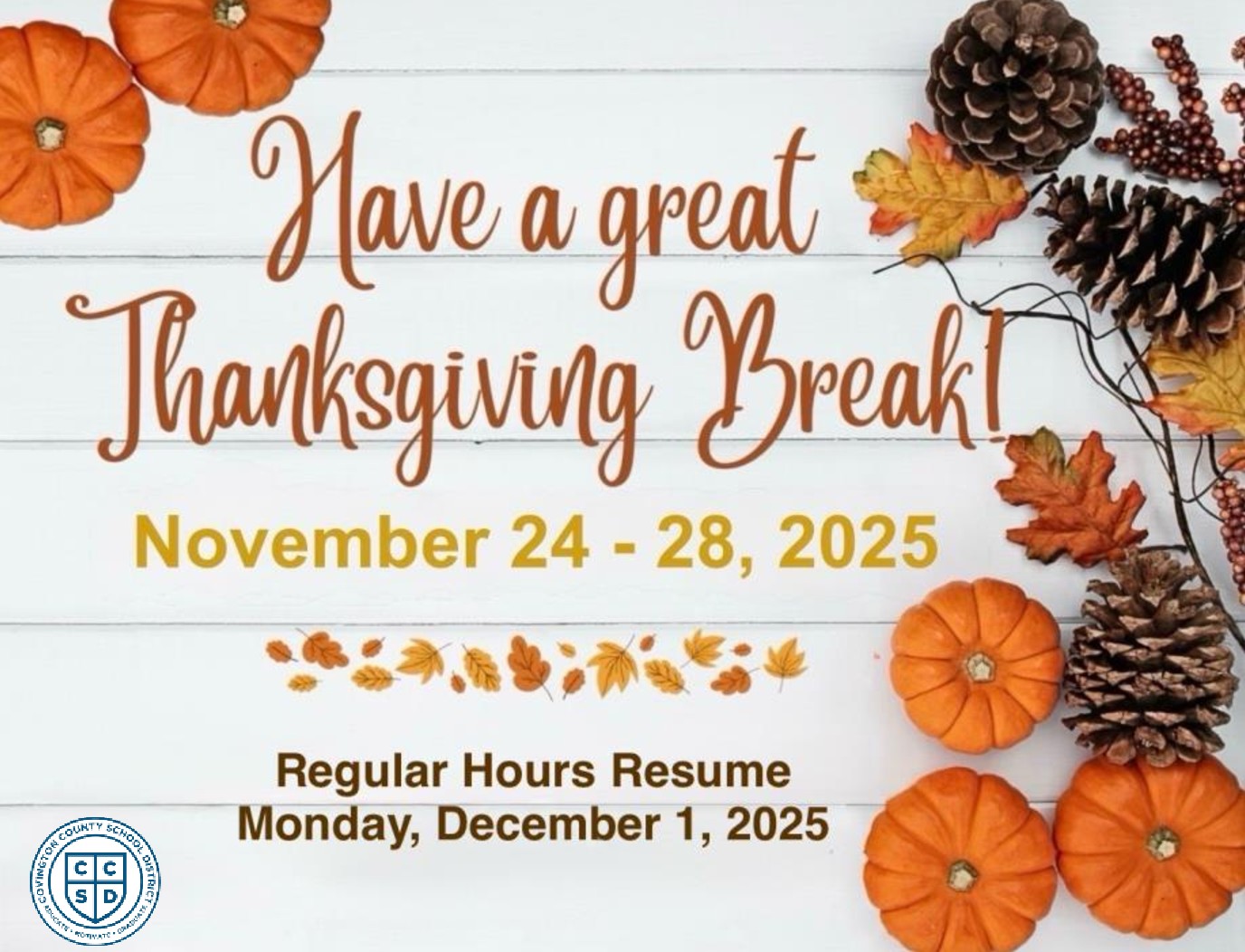 Thanksgiving Break Announcement!